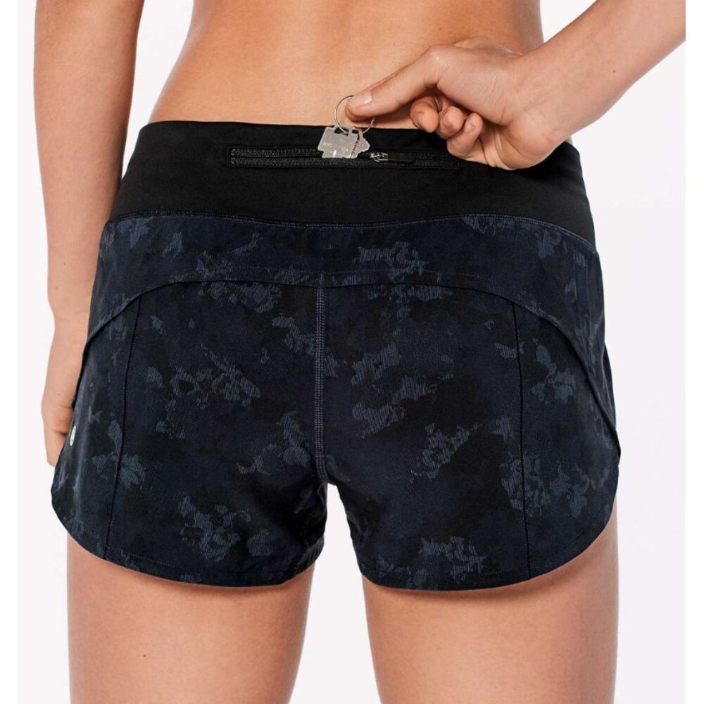 LULULEMON Speed Up Short 2.5" in Camouflaged Midnight Navy Black/Black Sz 10